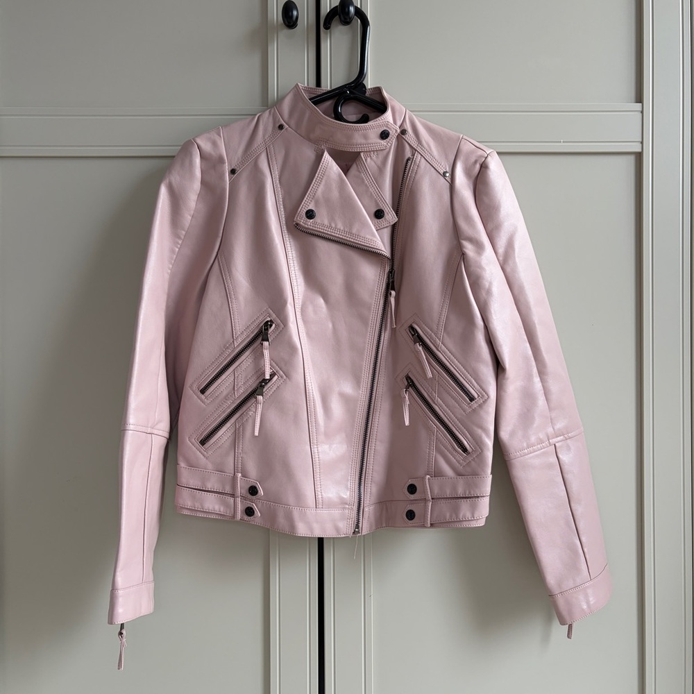 Women's Pink PU Leather Zip Jacket